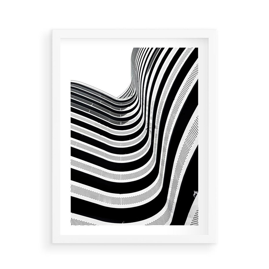 Plakat w ramie 50x70 - Nowoczesność w Monochromii - nowoczesna architektura, czarno białe zdjęcie - rama biała