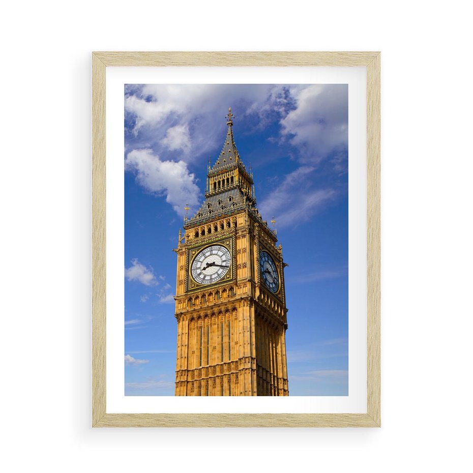 Plakat w ramie 50x70 - Czasowy Symbol - zegar, Big Ben - rama drewno