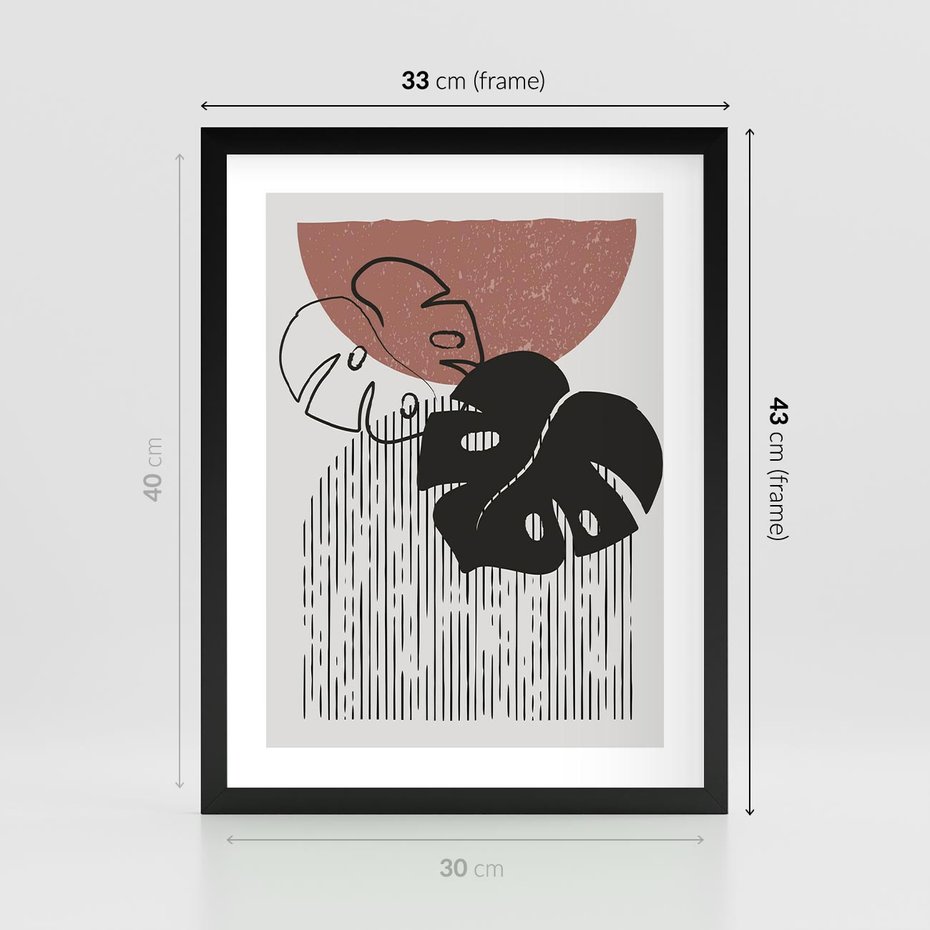 Plakat w ramie 30x40 - Nowoczesna Monstera: Szkic w Grafice - nowoczesna grafika, monstera - rama czarna