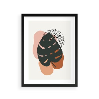 Plakat w ramie 40x50 - Minimalizm w Liściach Monstery: Plamy i Kropki - minimalizm, monstera plamy - rama czarna