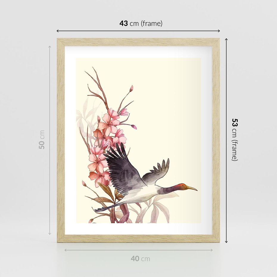 Plakat w ramie 40x50 - Szept Japonii - japońska sztuka, ptak - rama drewno