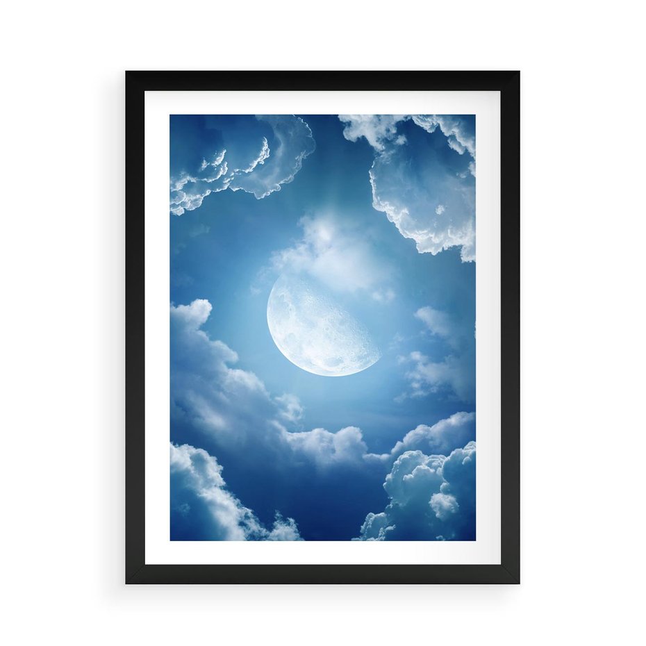 Plakat w ramie 50x70 - Księżycowe Chmury - księżyc, chmury - rama czarna
