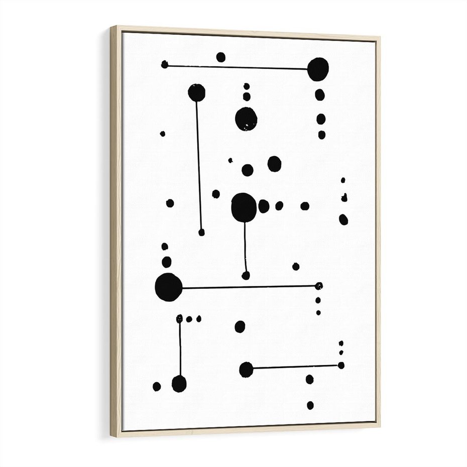 Obraz w ramie 70x100 - Nocne Zawirowania - abstrakcyjny plakat, czarne kropki i kreski - rama drewno