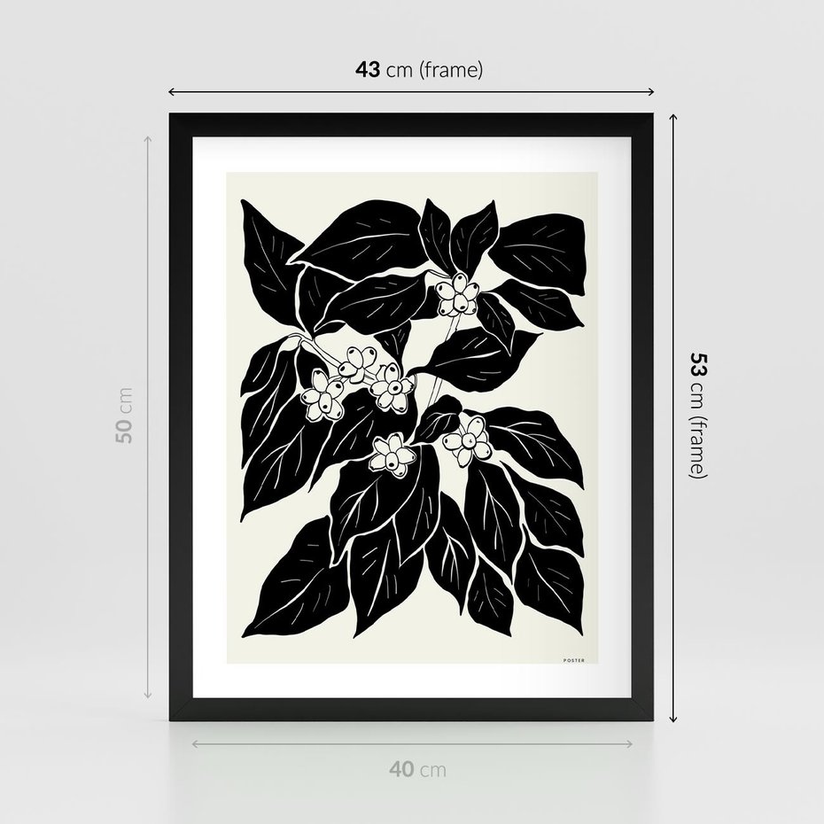 Plakat w ramie 40x50 - Ruchome szkicowe odbicia - czarno biała grafika, roślinność - rama czarna