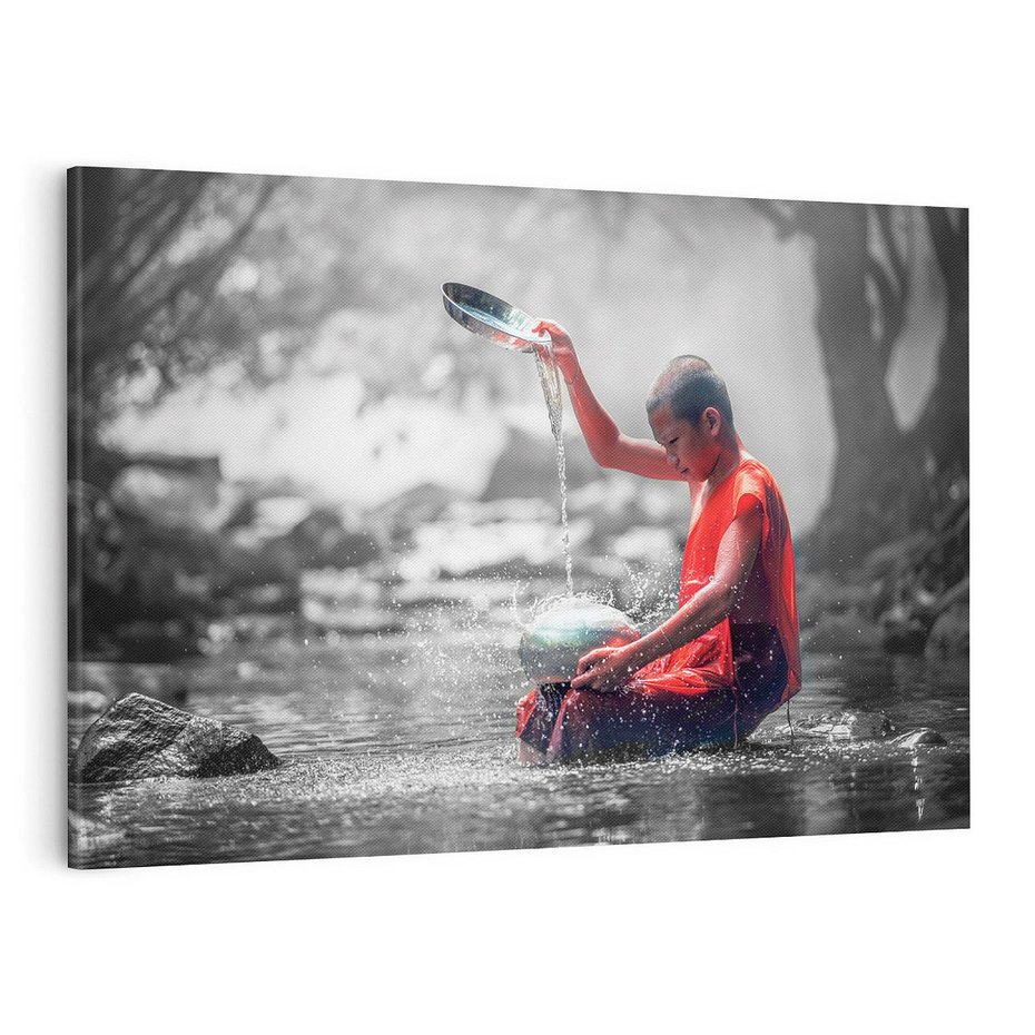 Obraz na płótnie 100x70 - Dziecko Mnich: Święty Uśmiech - dziecko, mnich