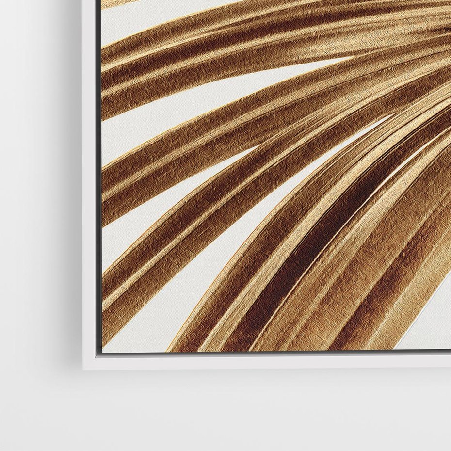 Obraz w ramie 80x80 - Egzotyczny Blask - złote, liście - rama biała