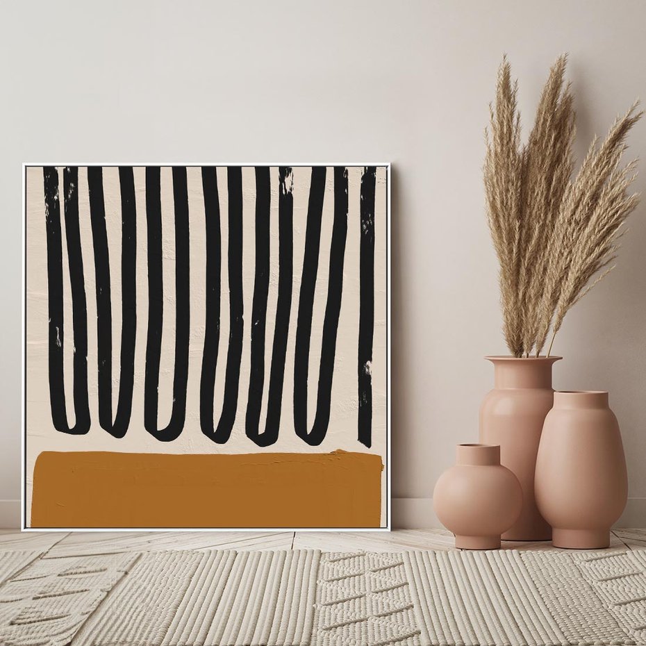 Obraz w ramie 50x50 - Boho Impulsy Kreatywności - abstrakcyjny plakat, brąz - rama biała