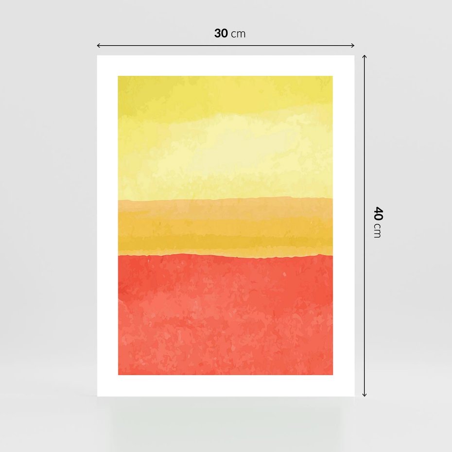 Plakat bez ramy 30x40 - Rozmyte Odbicia - kolorowe akwarelowe pasy, odcienie żółci i czerwieni