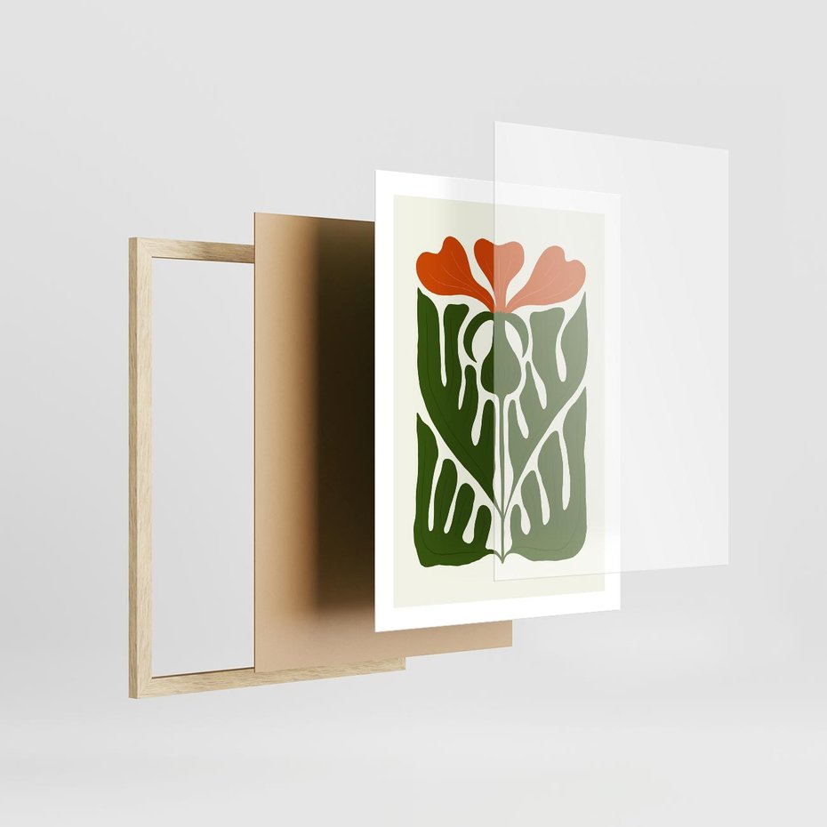 Plakat w ramie 50x70 - Minimalistyczny Urok Kwiatu - kwiat, sztuka nowoczesna - rama drewno