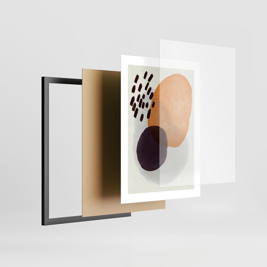 Plakat w ramie 30x40 - Kolorowe Akwarelowe Przenikanie - geometryczne elementy, stonowane ziemiste kolory - rama czarna