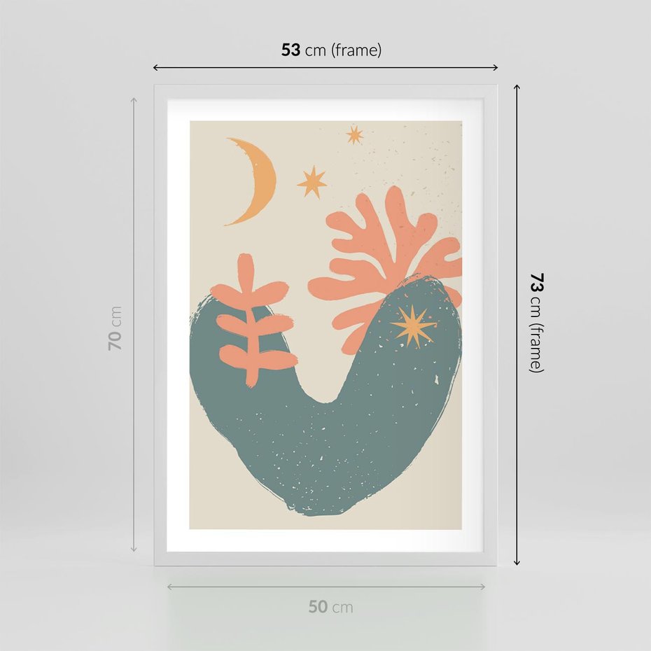 Plakat w ramie 50x70 - Energetyczne Kształty - boho formy, kształty - rama biała