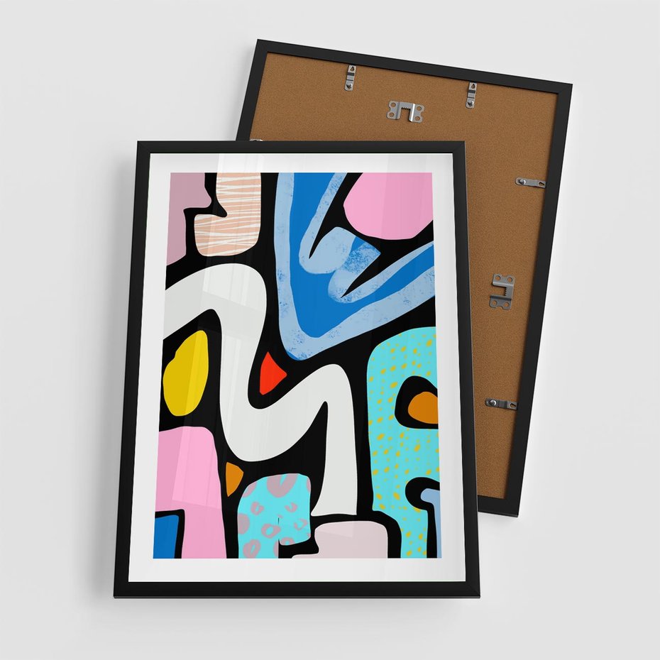 Plakat w ramie 50x70 - Komiksowe Formy - abstrakcyjne formy, komiksowy styl - rama czarna