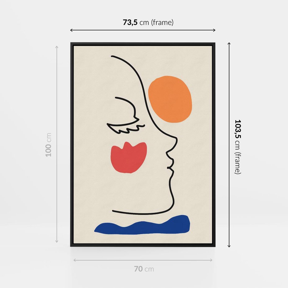 Obraz w ramie 70x100 - Taniec Przenikających Plam - abstrakcyjny obraz, przypomina twarz - rama czarna