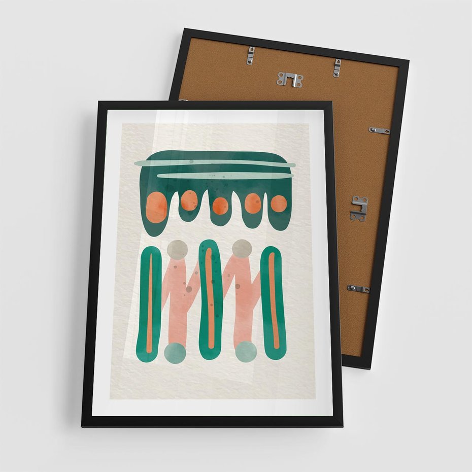 Plakat w ramie 50x70 - Zaklęte Wzory Natury - przypadkowe abstrakcyjne wzory, pomarańczowy i zielony - rama czarna