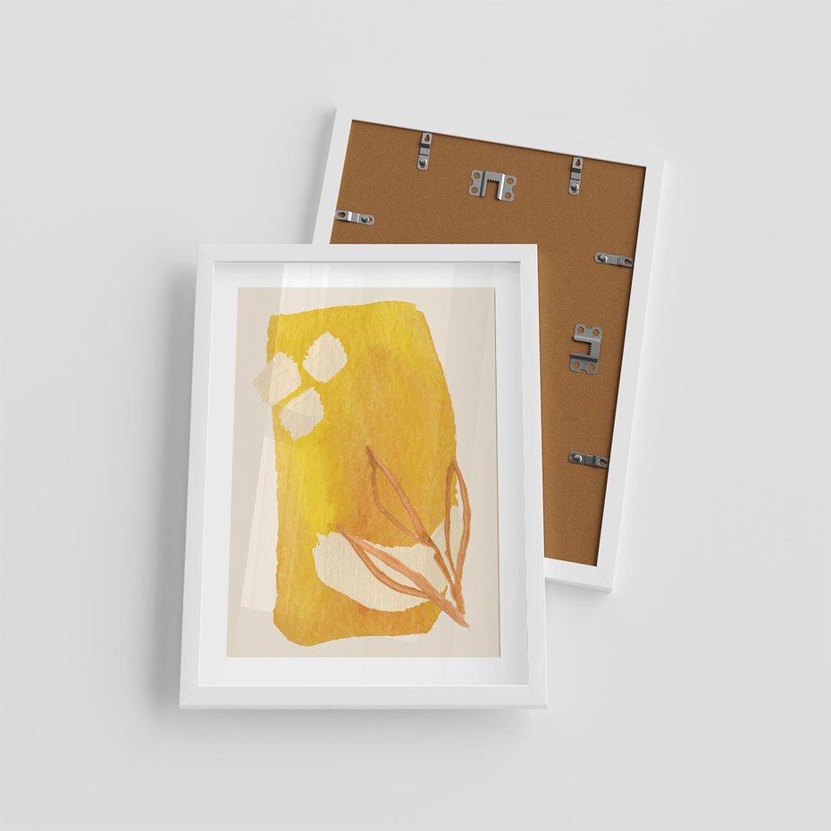 Plakat w ramie 30x40 - Kolorowe Marzenia - abstrakcyjna żółta plama, akwarela - rama biała