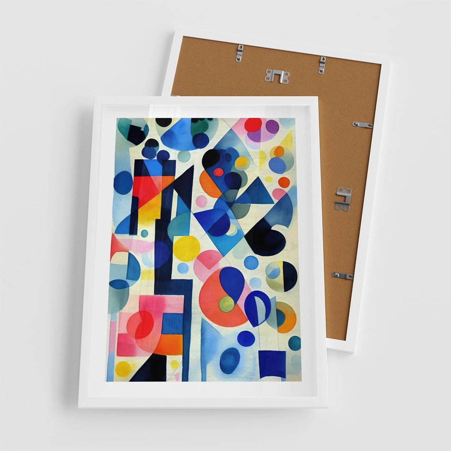 Plakat w ramie 50x70 - Księga Akwarelowych Przeniknięć - abstrakcyjny obraz, różne kolorowe kształty - rama biała