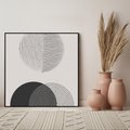 Obraz w ramie 50x50 - Przenikająca Rzeczywistość - abstrakcyjna kompozycja, okręgi i półokręgi - rama czarna