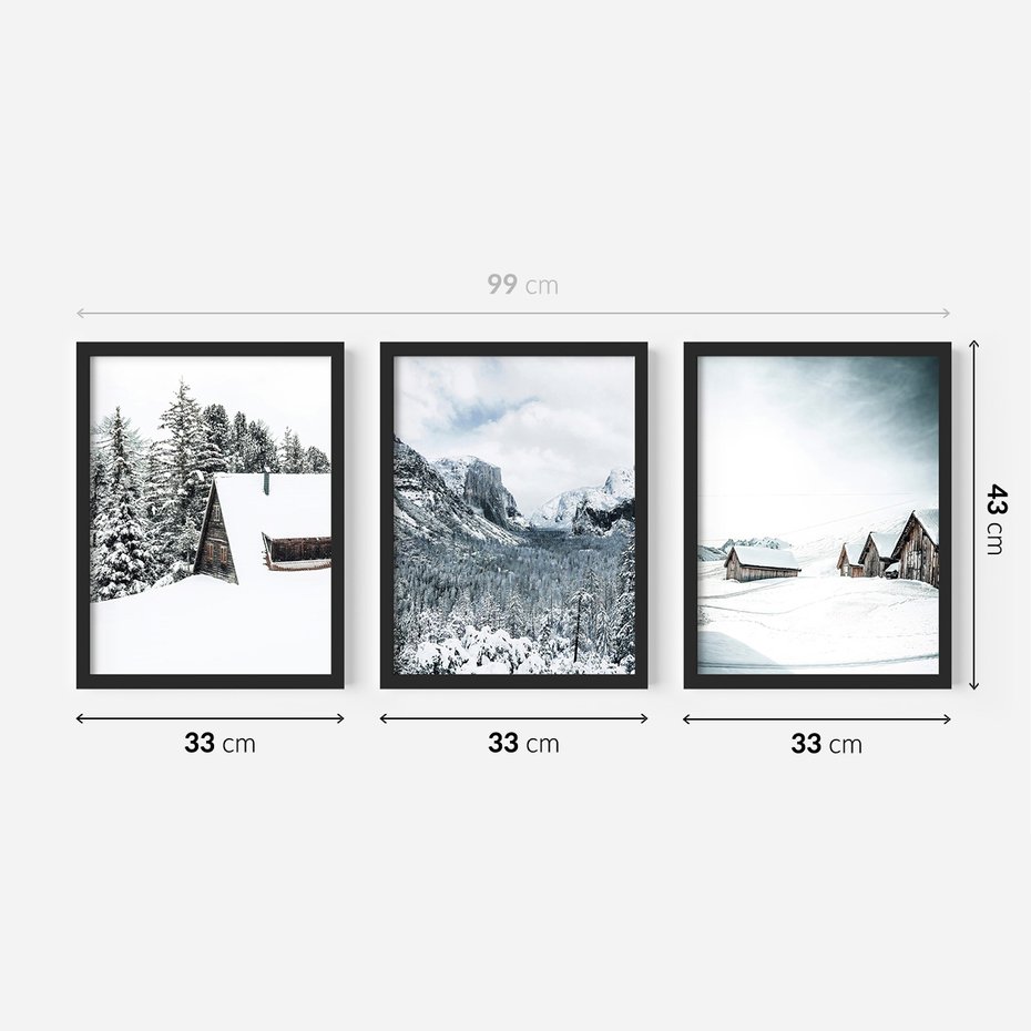 Zestaw obrazy w ramie 30x40 galeria - Górski, pejzaż, śnieg, zima - rama czarna