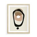 Plakat w ramie 50x70 - Intrygujące Zaskoczenia - beżowa abstrakcyjna kompozycja, czarny akcent - rama drewno