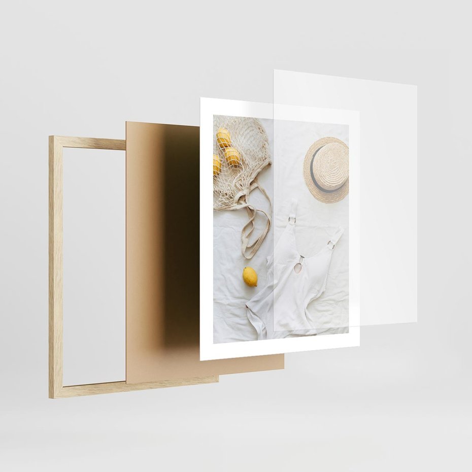 Plakat w ramie 40x50 - Moda na Wakacje: Cytrynowy Urok - kompozycja letnia, fashion - rama drewno