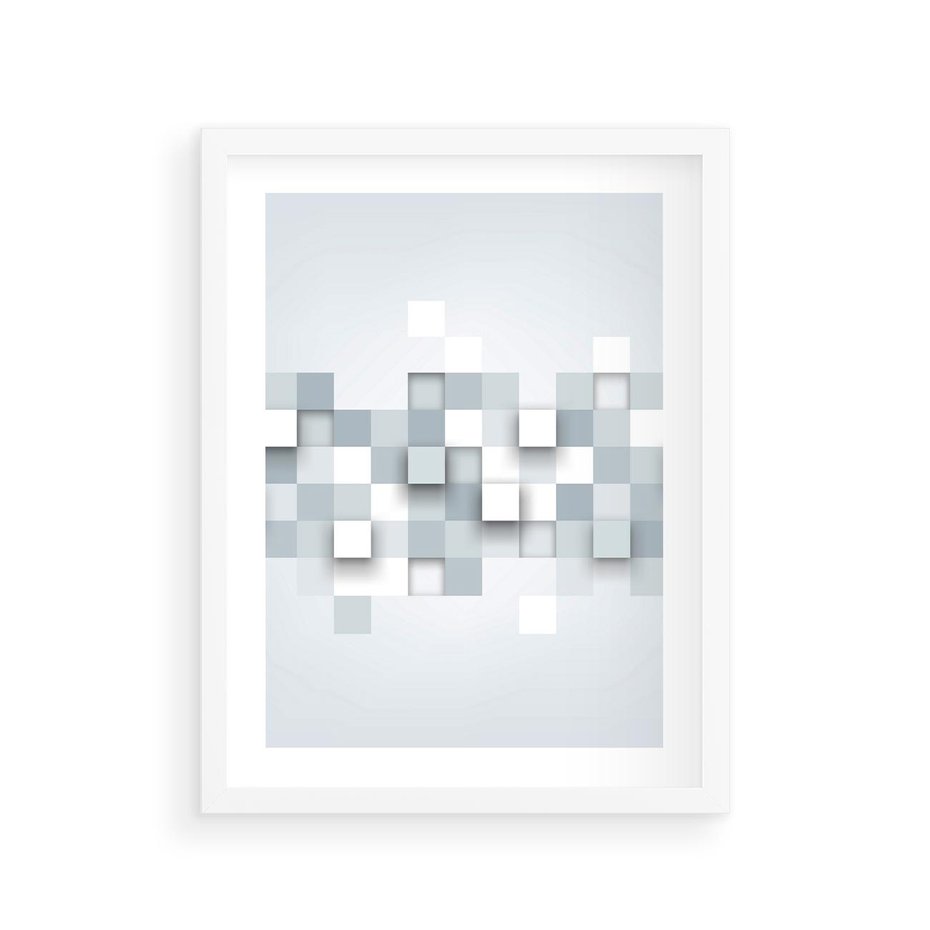 Plakat w ramie 30x40 - Trójwymiarowe formy geometryczne - geometria, 3D - rama biała