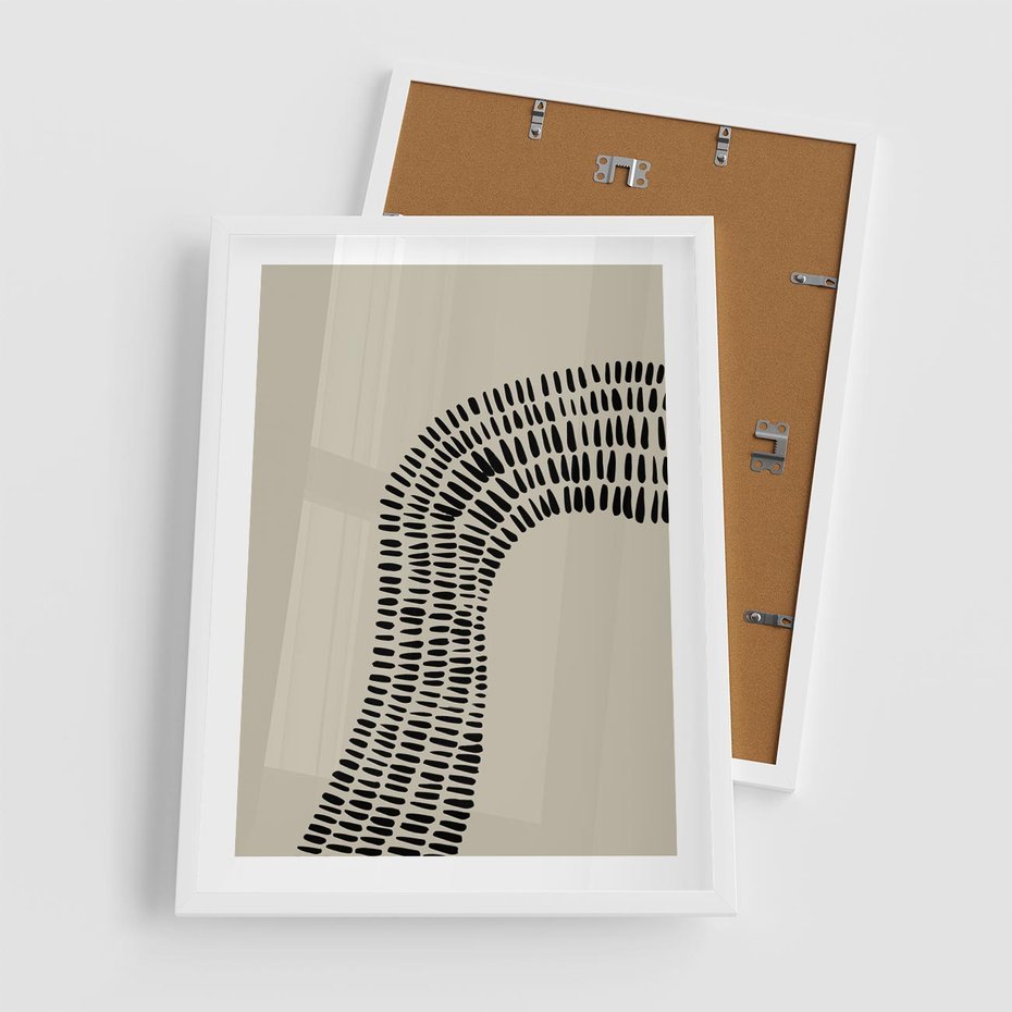 Plakat w ramie 50x70 - Migotliwa Innowacyjna Ekspresja - boho plakat, czarne kropki kreski - rama biała