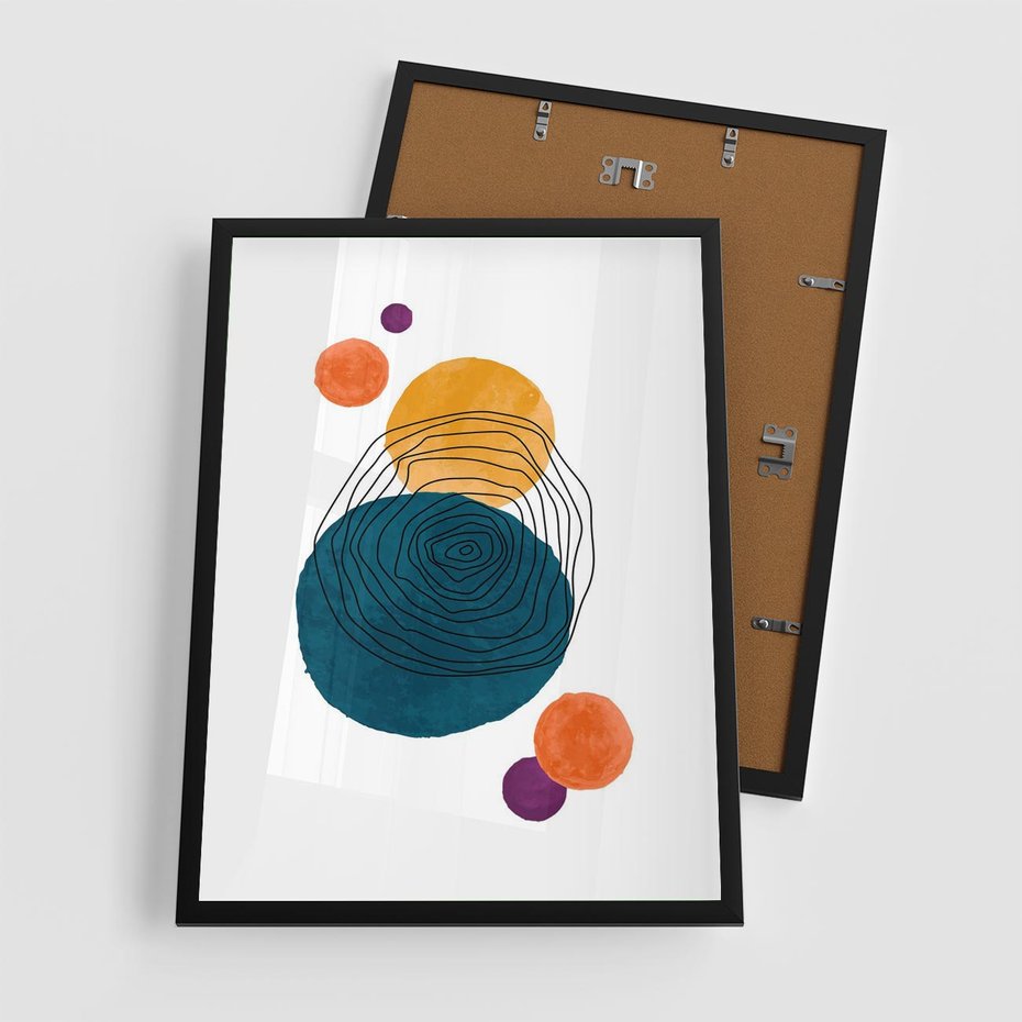 Plakat w ramie 50x70 - Kolorowe Plam z Czarnymi Liniami - kolorowe plamy, szkic - rama czarna