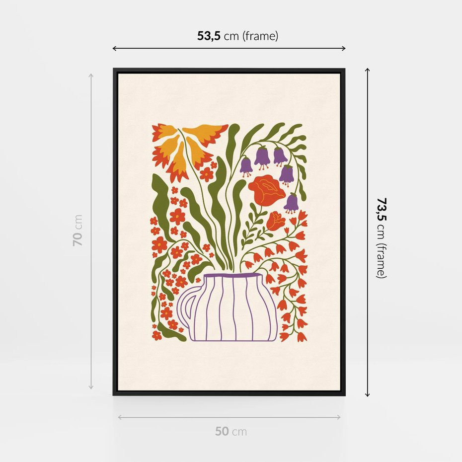 Obraz w ramie 50x70 - Świeżość Kwiatów - kwiaty w wazonie, minimalistyczna kompozycja - rama czarna