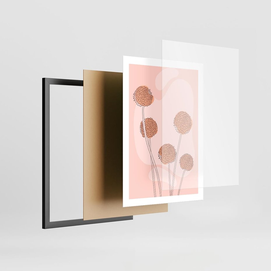 Plakat w ramie 50x70 - Rozkwitające Emocje - minimalistyczny plakat, pudrowe kwiaty - rama czarna