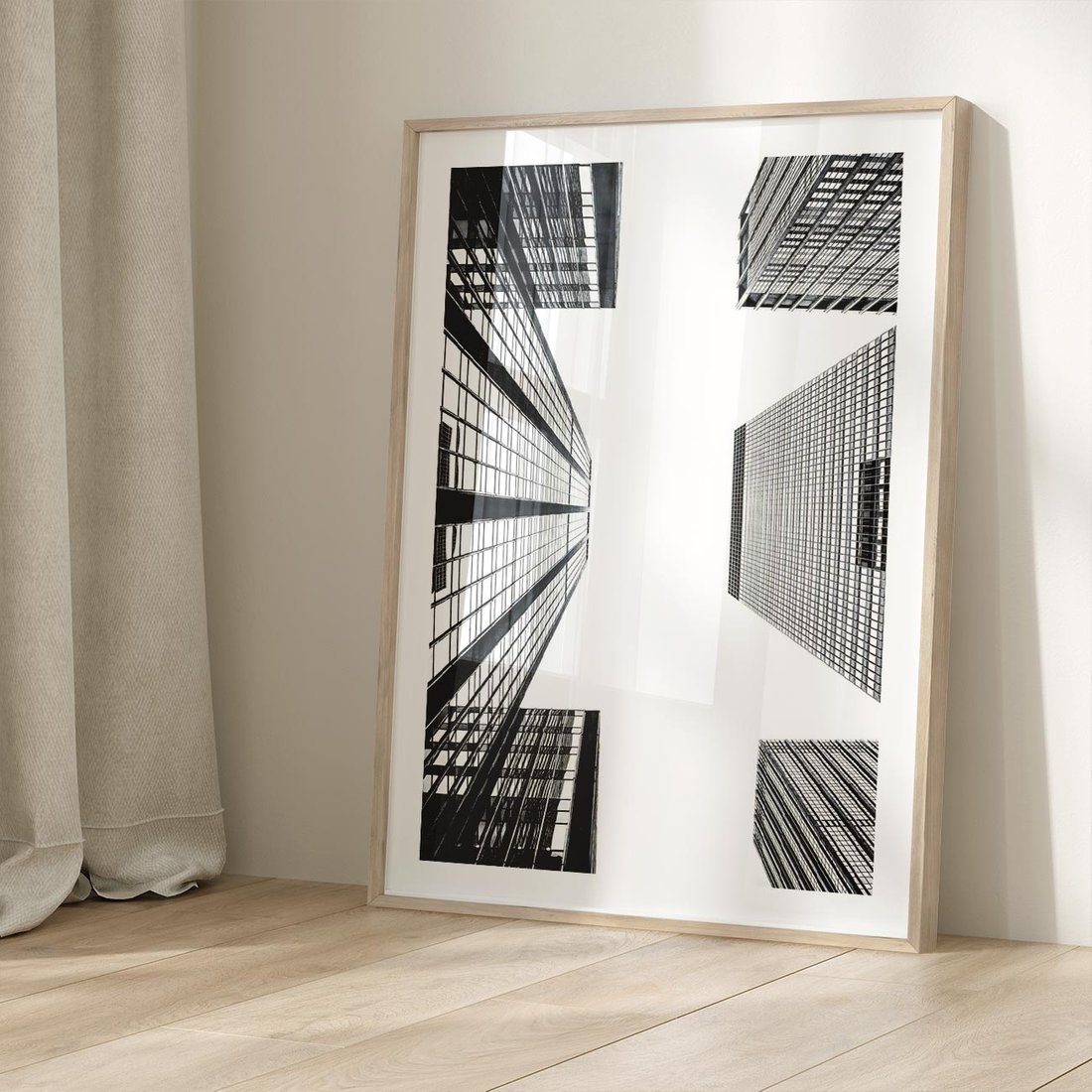 Plakat w ramie 50x70 - Architektoniczna Symetria - architektura, wysoki wieżowiec - rama drewno