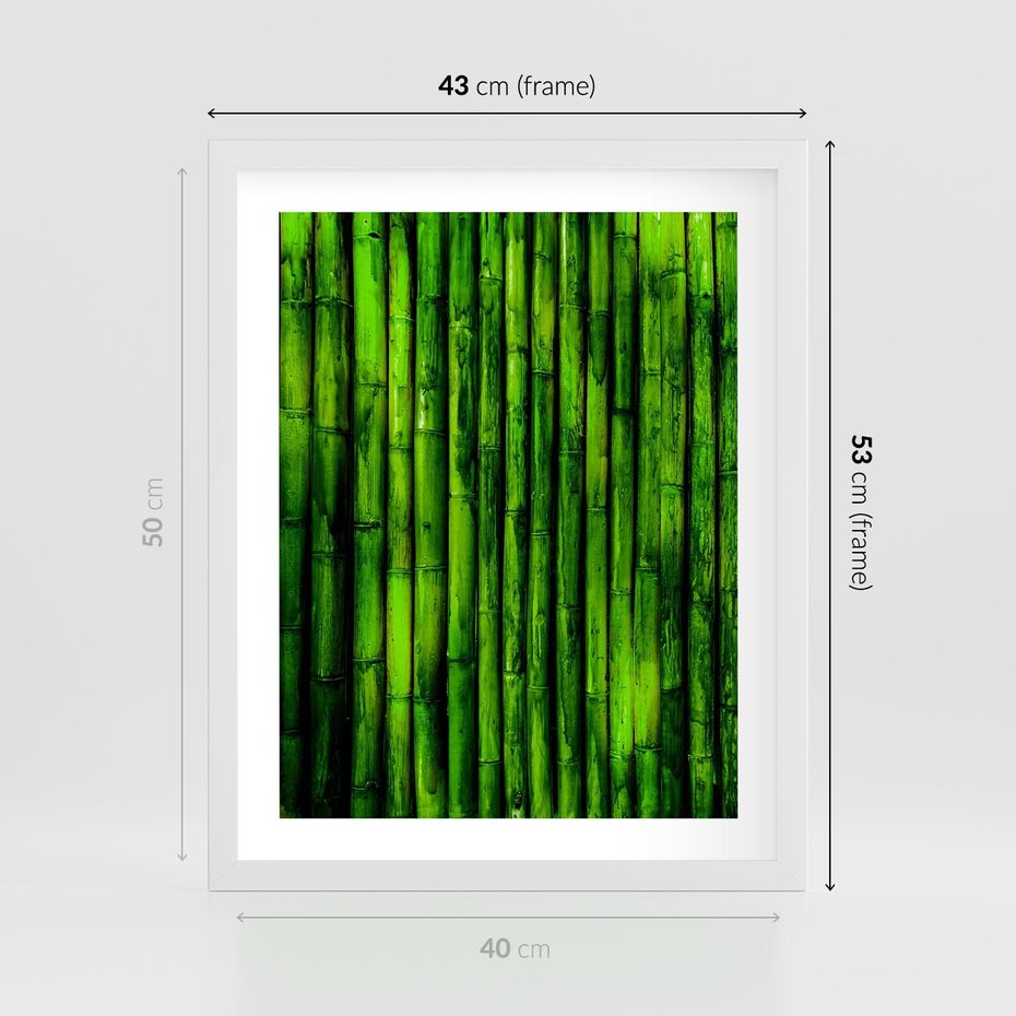 Plakat w ramie 40x50 - Bambusowy urok zielonej harmonii - bambus, zieleń - rama biała