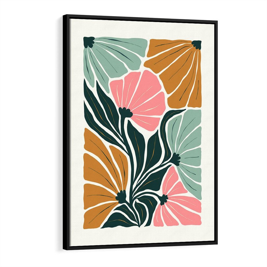 Obraz w ramie 50x70 - Rozplątane Myśli - abstrakcyjna kompozycja, pastelowe kwiaty - rama czarna