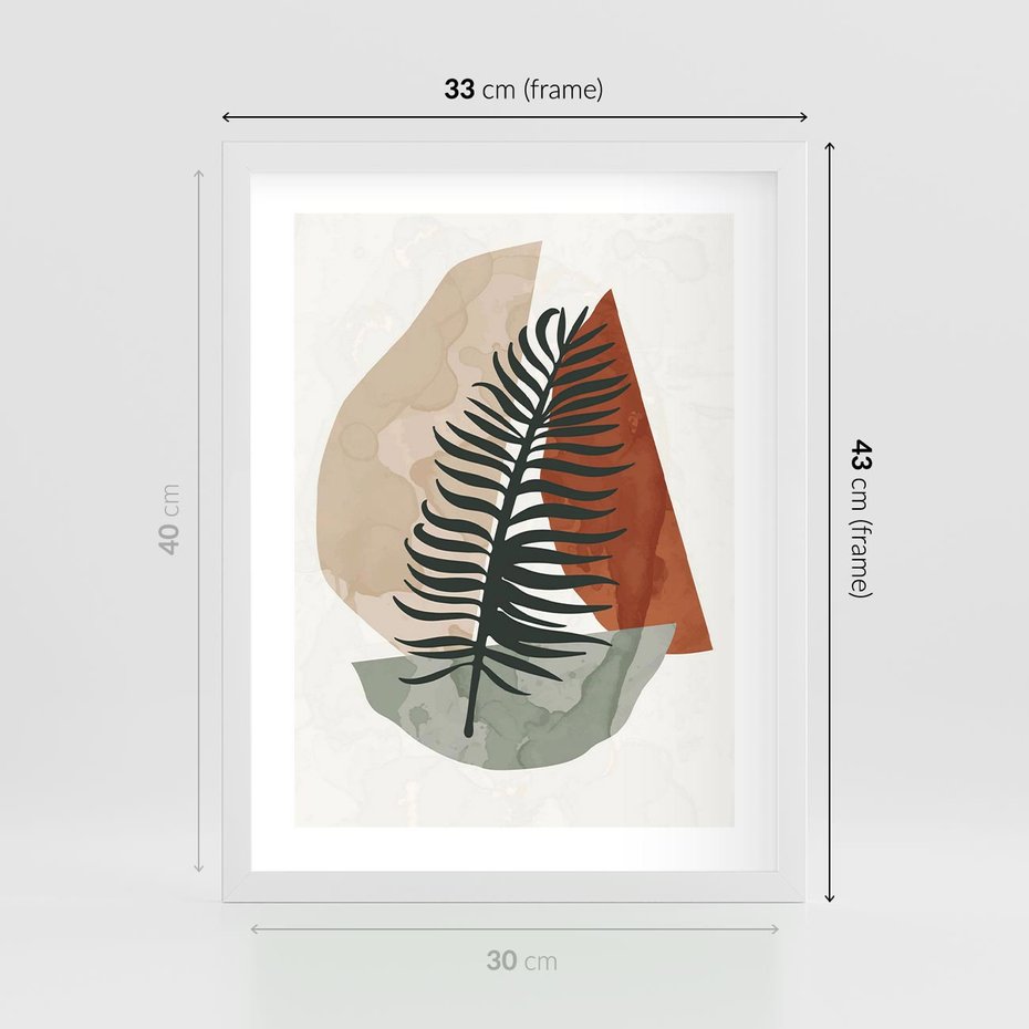 Plakat w ramie 30x40 - Czarna Palma w Brązowej Abstrakcji - grafika, akwarela - rama biała