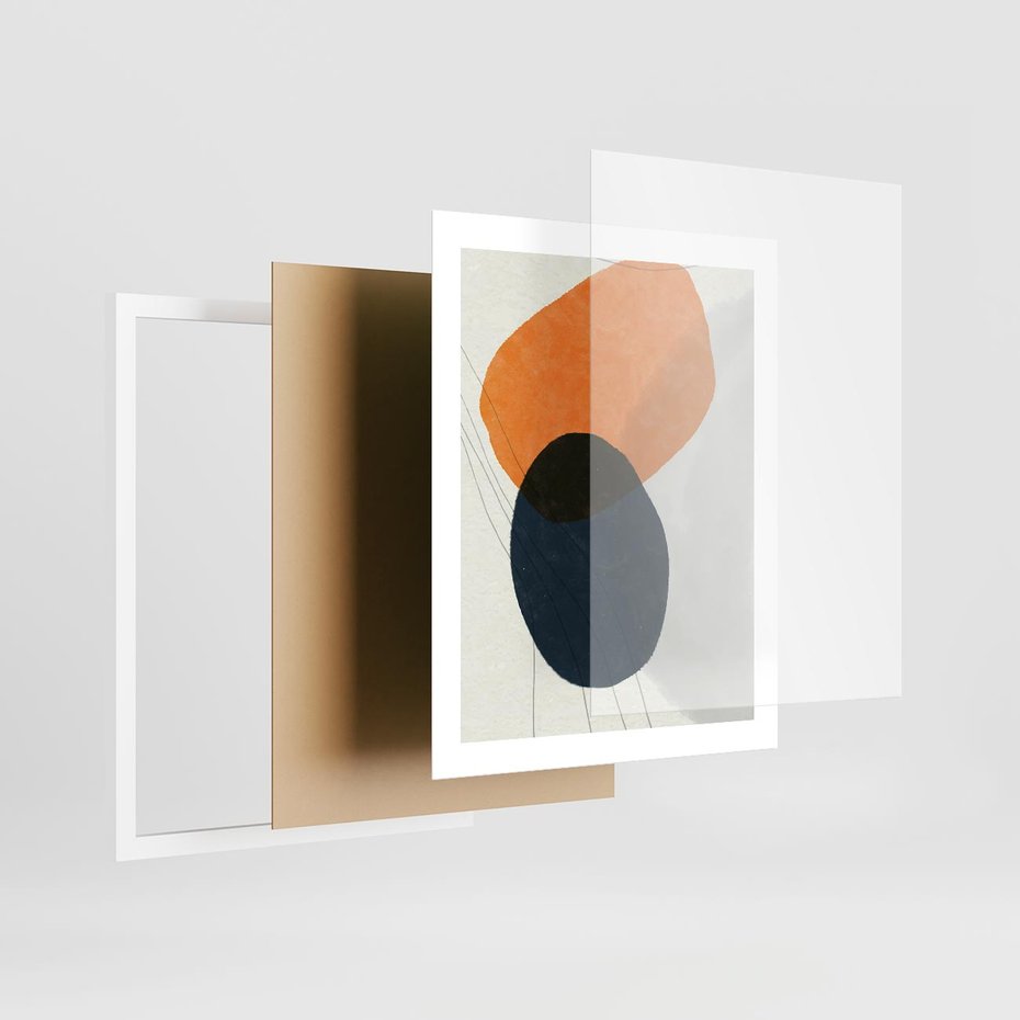 Plakat w ramie 40x50 - Podróżne Pastelowe Pejzaże - geometryczne elementy, stonowane kolory - rama biała