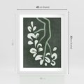 Plakat w ramie 40x50 - Rozkwitające Zielone Gałęzie - abstrakcyjne delikatne zielone linie, podobne do gałęzi kwiatów - rama biała
