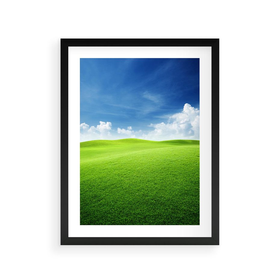 Plakat w ramie 30x40 - Łąka pod Niebem - łąka, niebo - rama czarna