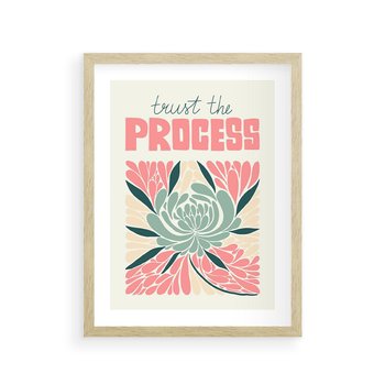 Plakat w ramie 50x70 - Rozbijające Barwy - abstrakcyjny pastelowy kwiat, wyrazista typografia - rama drewno