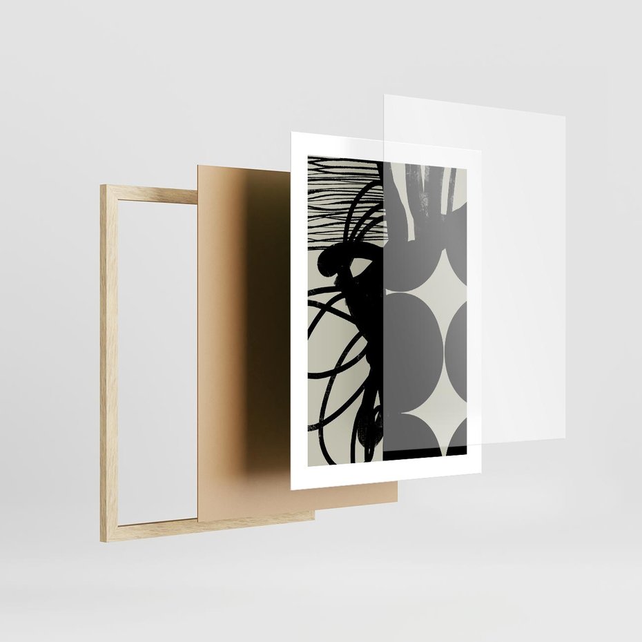 Plakat w ramie 30x40 - Modernistyczne Refleksje - abstrakcja, mroczny klimat - rama drewno