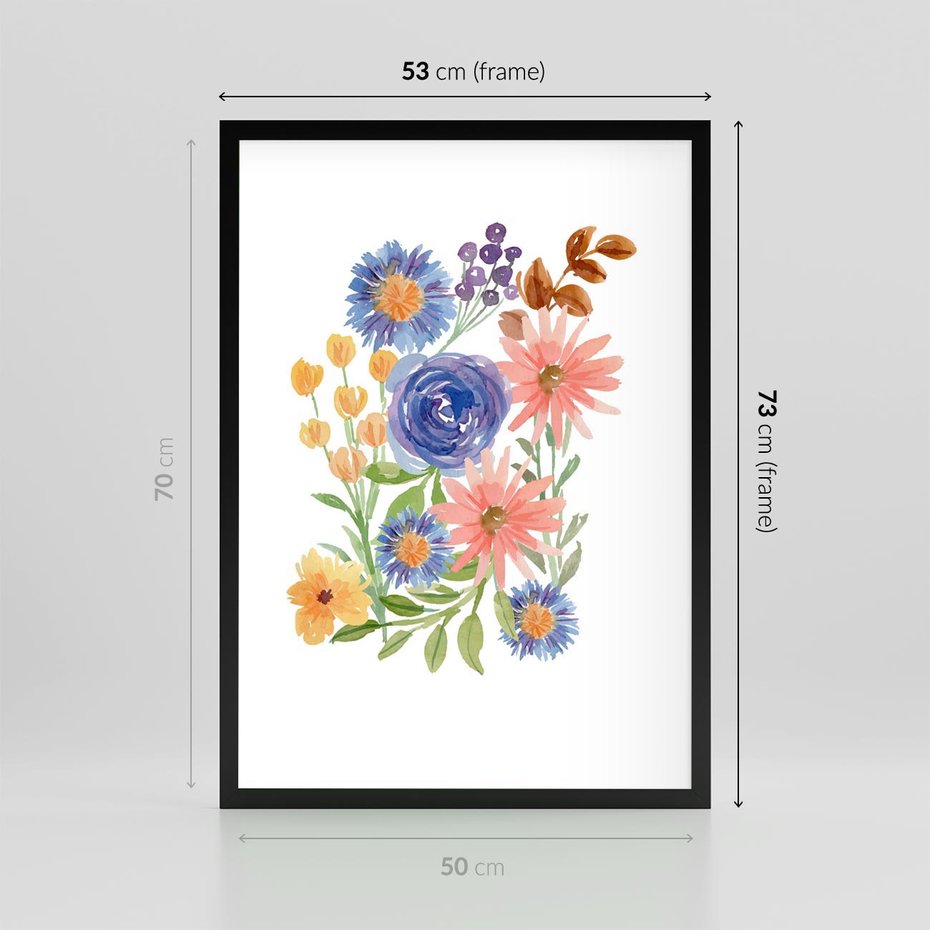 Plakat w ramie 50x70 - Migocące Widoki Kwiatów - akwarelowe polne kwiaty, minimalistyczny plakat - rama czarna