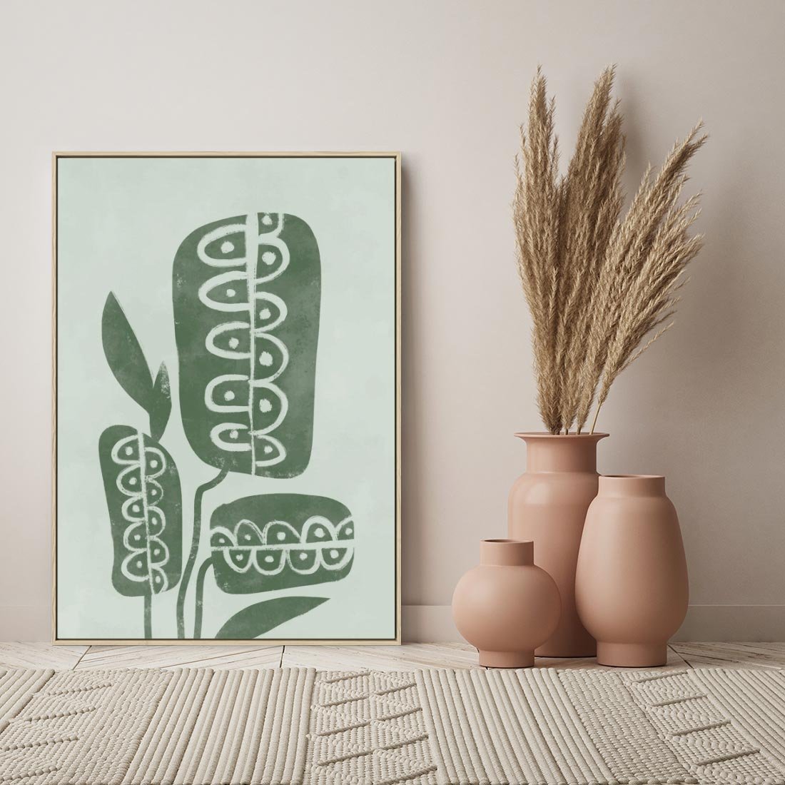 Obraz w ramie 80x120 - Nurtująca Zieleń - abstrakcyjny zielony motyw, skandynawski design - rama drewno