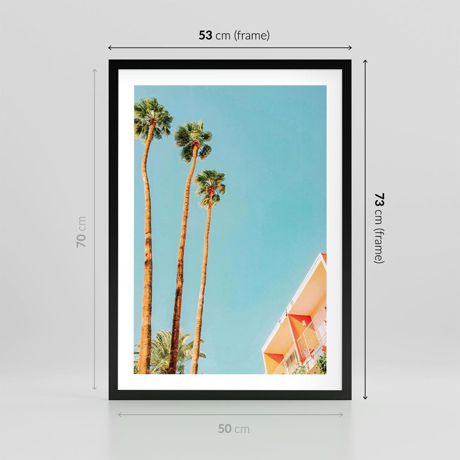 Plakat w ramie 50x70 - Letnie Marzenia - palmy, na tle nieba - rama czarna