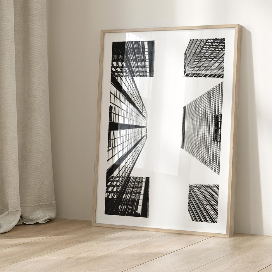 Plakat w ramie 30x40 - Architektoniczna Symetria - architektura, wysoki wieżowiec - rama drewno