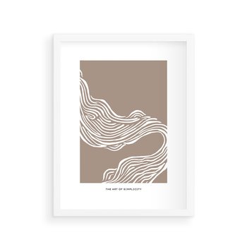 Plakat w ramie 30x40 - Harmonijne Granice - sztuka minimalizmu, biała rycina - rama biała