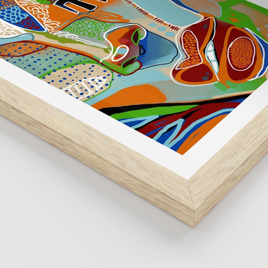 Plakat w ramie 50x70 - Wibracje Kształtów - abstrakcyjny portret kobiety, twarz - rama drewno