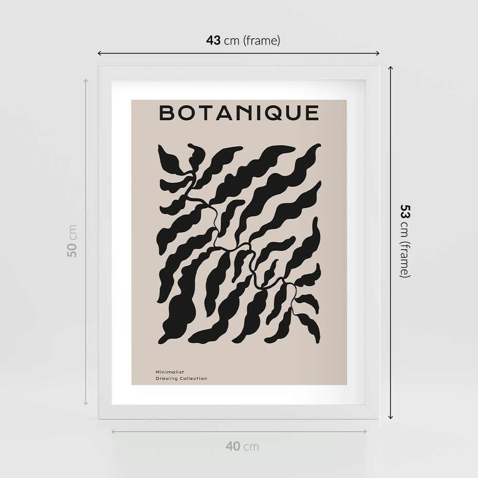 Plakat w ramie 40x50 - Księga Odbić - abstrakcyjne liśćie, roślinne motywy - rama biała