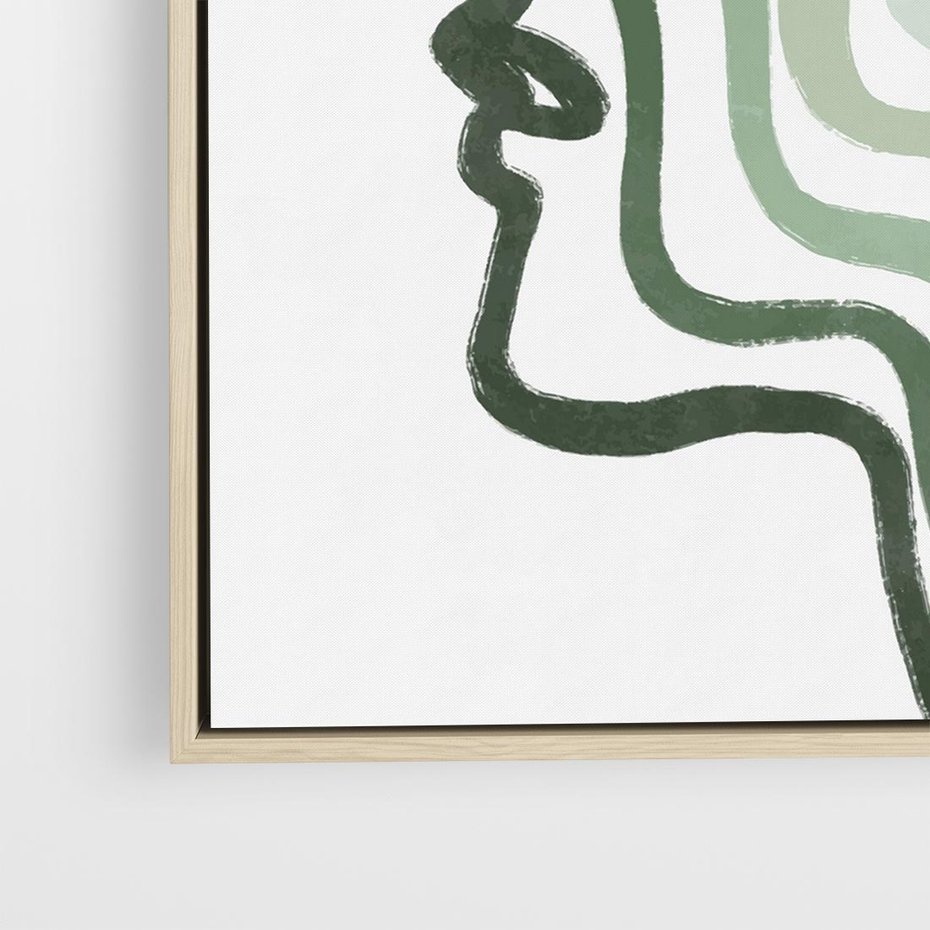 Obraz w ramie 80x80 - Zielony Profil - abstrakcja, zielony portret z profilu - rama drewno