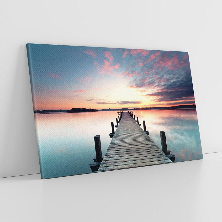 Obraz na płótnie 120x80 - Złote zachody słońca - jezioro, molo