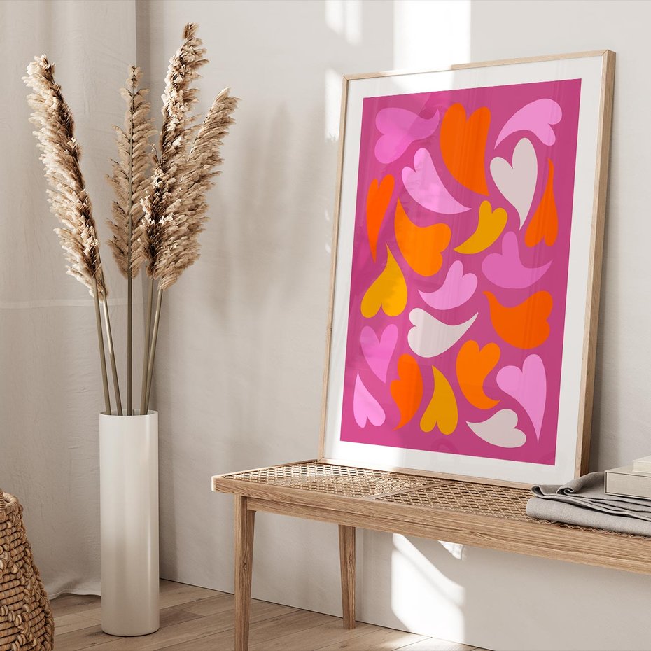 Plakat w ramie 30x40 - Podróżne Boho - wesoła grafika, serca - rama drewno