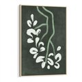 Obraz w ramie 80x120 - Rozkwitające Zielone Gałęzie - abstrakcyjne delikatne zielone linie, podobne do gałęzi kwiatów - rama drewno