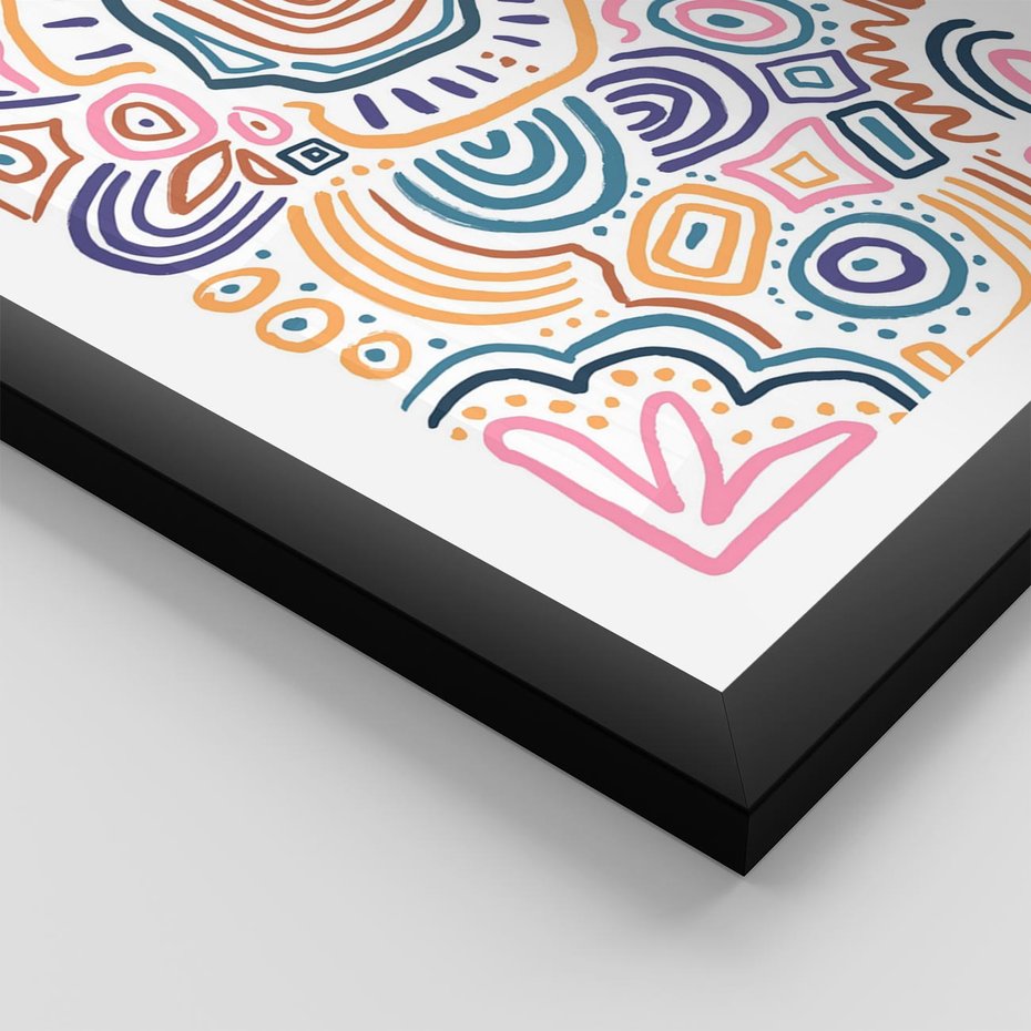 Plakat w ramie 30x40 - Strukturalne Odbicia Boho - kolorowe etniczne wzory, tęczowe żywe kolory - rama czarna